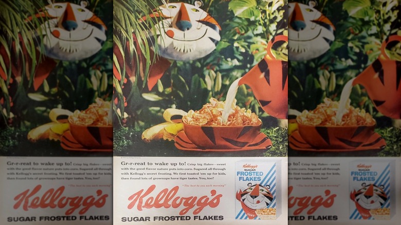 Mirrored image of a print ad for  Kellogg's Frosted Flakes from the 1960s
