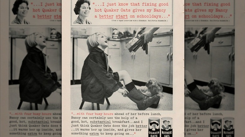 Mirorred image of print ad for Quaker Oatmeal from 1960s