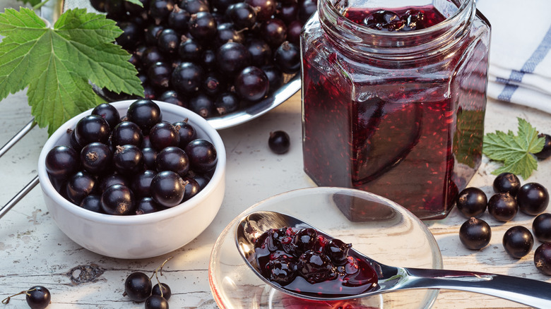 Blackcurrants and blackcurrant jam
