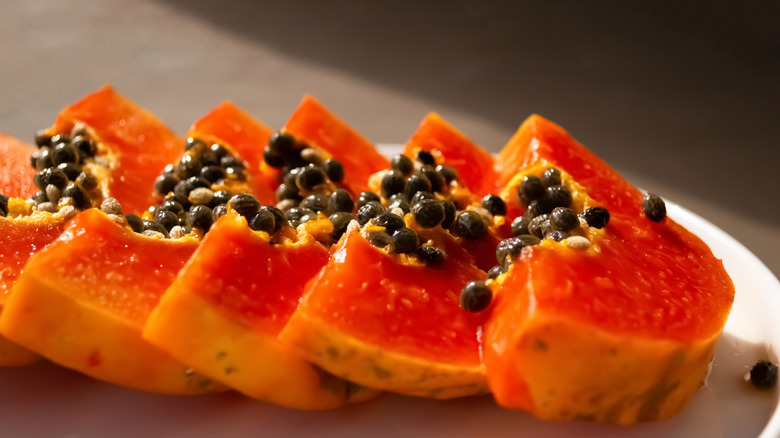 Sliced ripe papaya