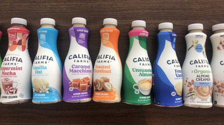 Califia Farms almond and oat creamer bottles.