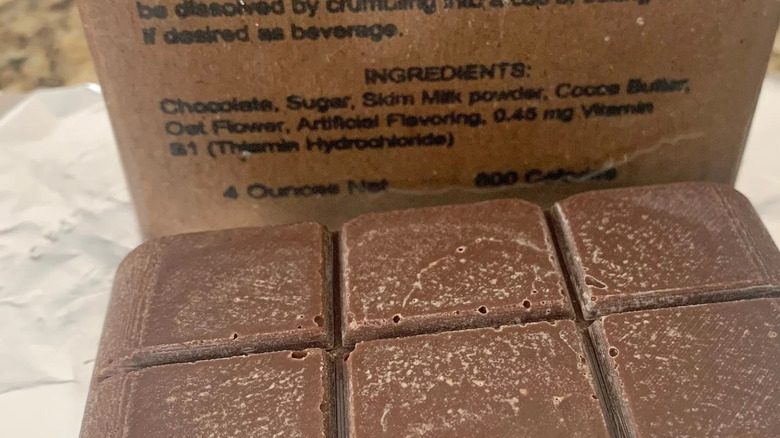 Hershey's Field Ration D chocolate bar and box with ingredient list