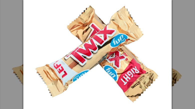 Chocolate bars Twix in wrappers