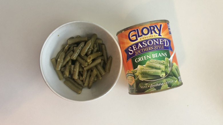 Glory Foods seasoned Southern style green beans in a bowl.