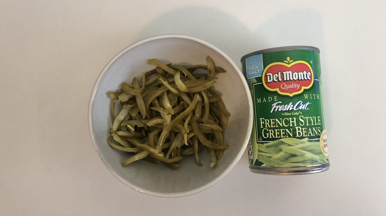 Del Monte fresh cut French style green beans in a bowl.