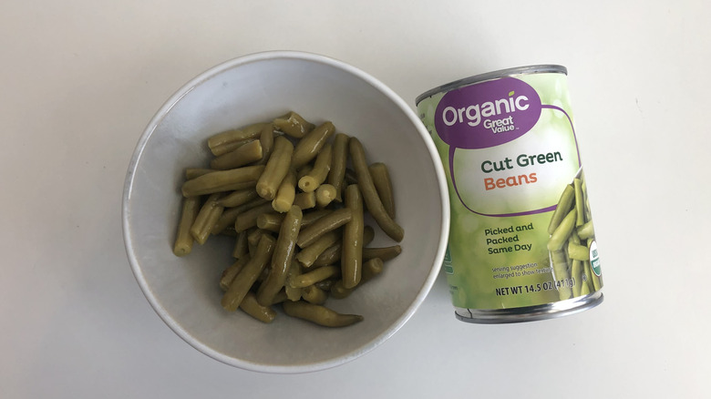 Great Value Organic cut green beans in a bowl.