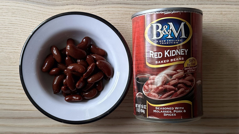 B&M Red Kidney Baked Beans in white bowl