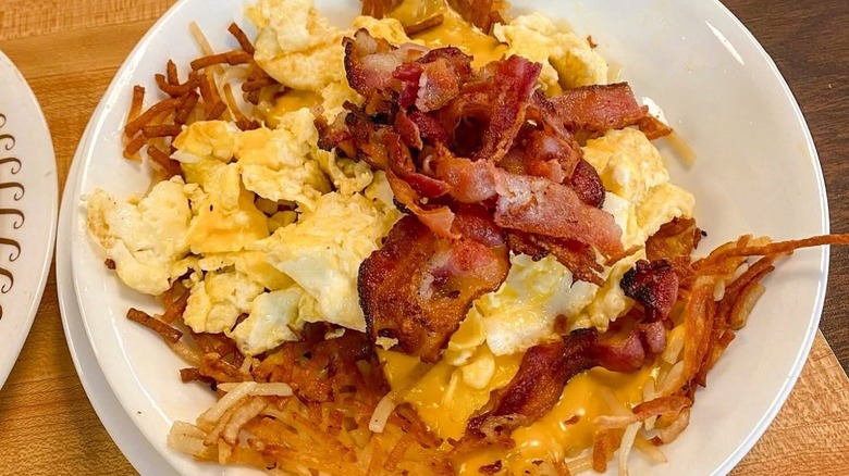 A loaded hashbrown bowl from Waffle House