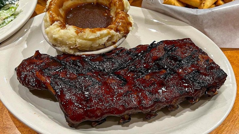 A rib meal from Texas Roadhouse on a plate
