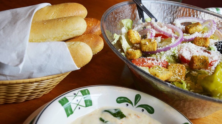Olive Garden salad and breadsticks