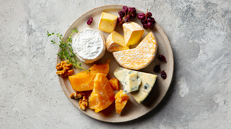 Assortment of cheese on platter