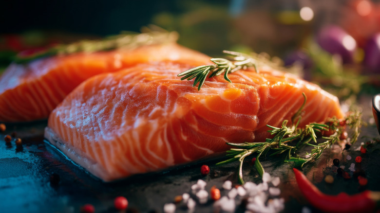 Salmon with pink and black peppercorn