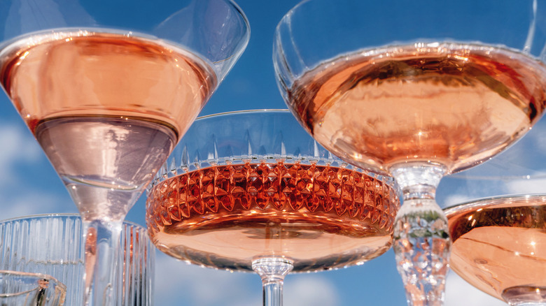Multiple glasses of rosé wine