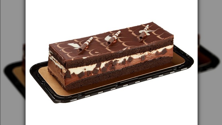 Tuxedo chocolate mousse cake on a white background
