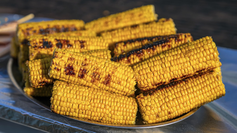 A plate of grilled corn on the cob