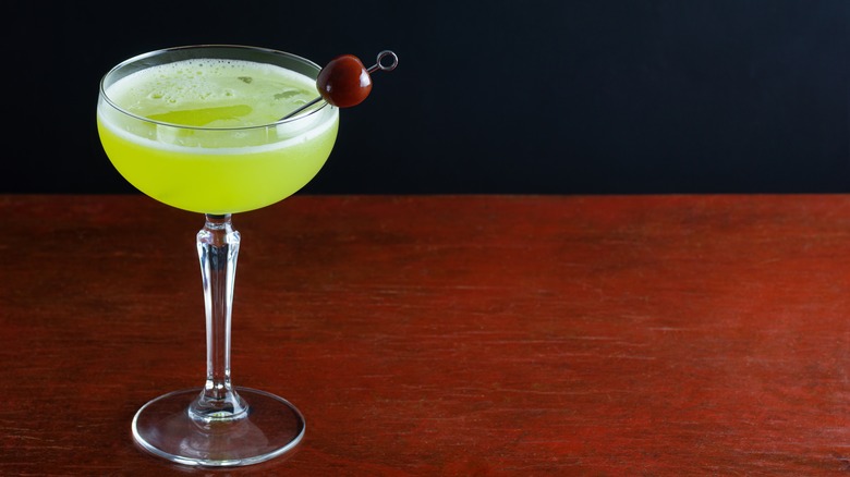 The Last Word Cocktail, a Drink Made From Green Chartreuse, Gin, Maraschino Liqueur, and Lime Juice Chilled in a Coupe Glass.