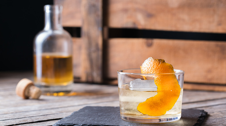 Oaxaca old fashioned cocktail with Mexican mezcal and tequila.