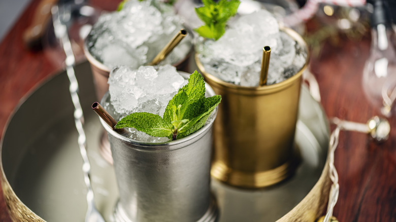 mint juleps in metal cups