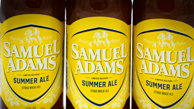 Labels on three bottles of Sam Adams Summer Ale