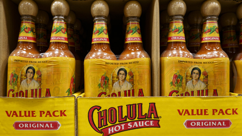 Bottles of Cholula Hot Sauce on sale at Costco