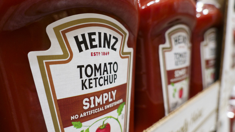 Bottles of Heinz Ketchup from Costco on kitchen countertop