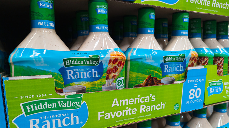 Bottles of Hidden Valley Ranch on shelf at store