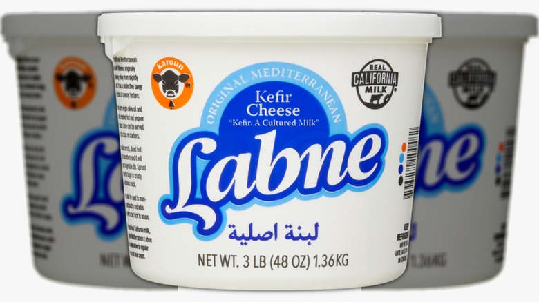 Close up of Labne kefir cheese container