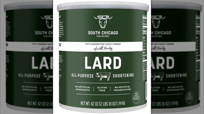Mirror image of a green South Chicago Packing tub of lard