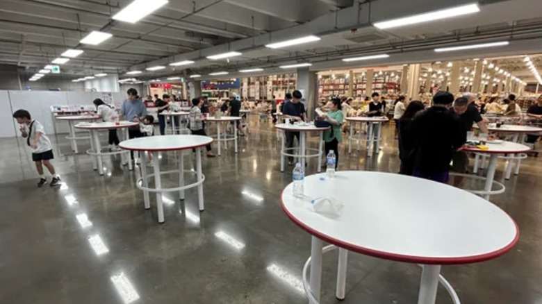 Standing tables in Costco food court.