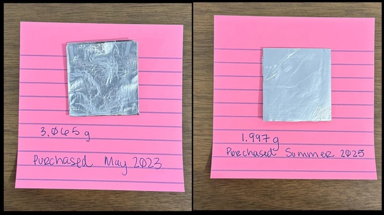 Comparison of Kirkland foil weight between 2023 and 2025.