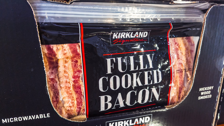 Fully Cooked Kirkland Bacon Products On Shelf At Costco