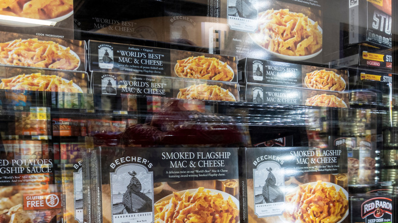 Close up of Beecher's Mac & Cheese in store freezer