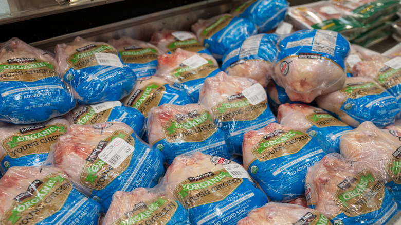 Packed chicken parts ready for purchase, in the meat aisle at Costco