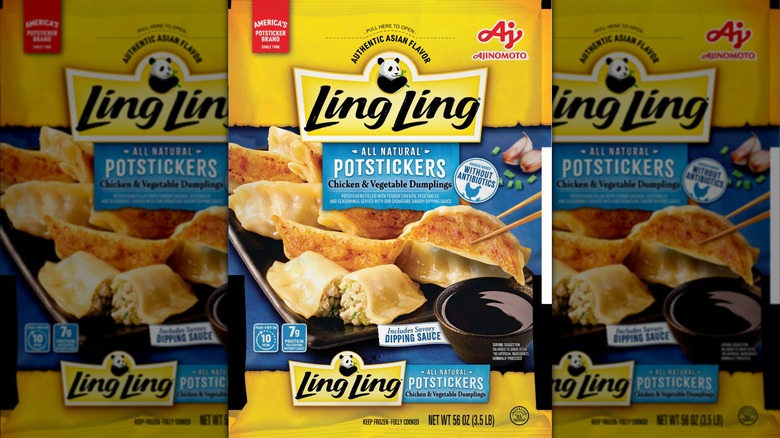 Mirrored image of Ling Ling Potstickers packaging