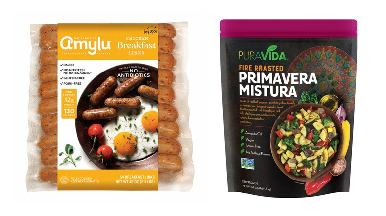 Costco Amylu chicken sausage and Primavera Mistura products in their packaging