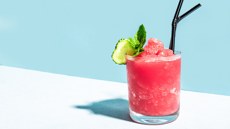 Watermelon granita in glass on white table