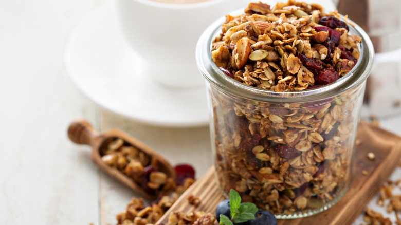 trail mix in glass jar