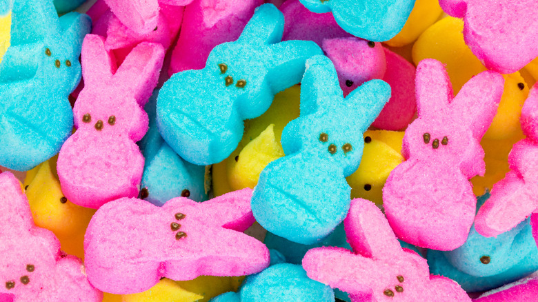 Close up of pile of Easter Peeps