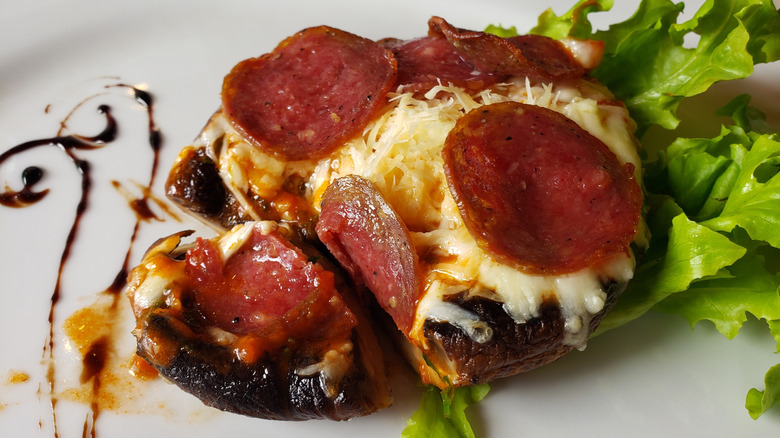 Portobello mushroom stuffed with cheese and pepperoni