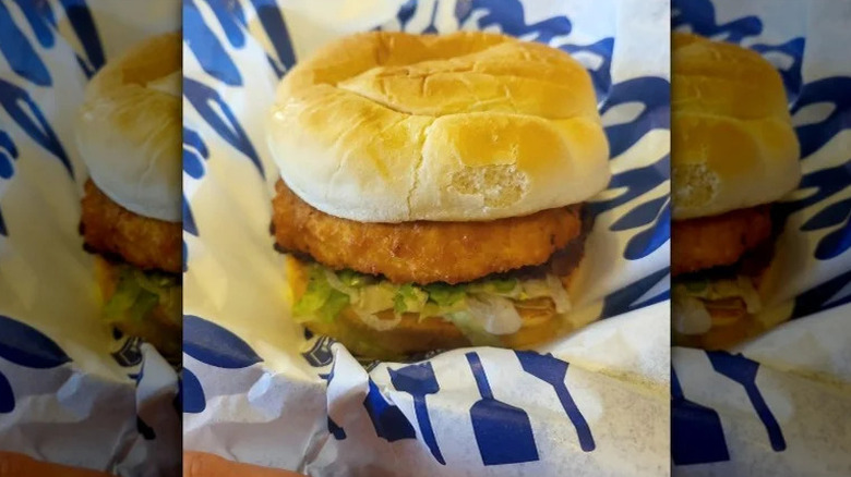 Culver's Curderburger: Giant cheese curd on a bun with lettuce in a basket