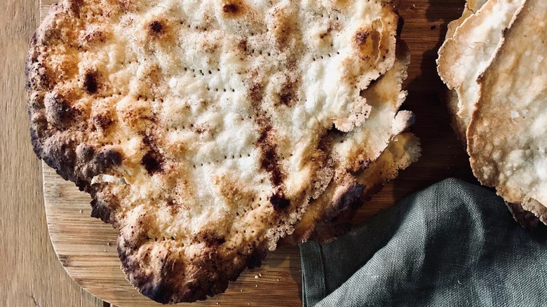 Matzo on a wooden board