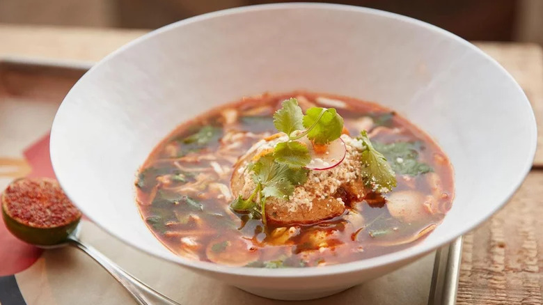 Bowl of matzo ball posole