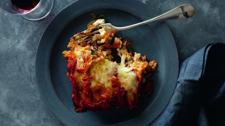 A plate of Spinach Matzo Lasagna