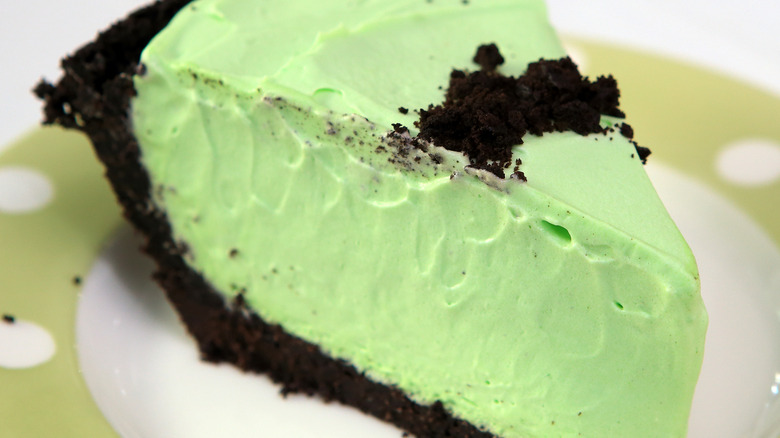 Slice of grasshopper pie on plate
