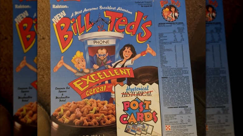 Flattened box of Bill & Ted's Excellent Cereal on a countertop