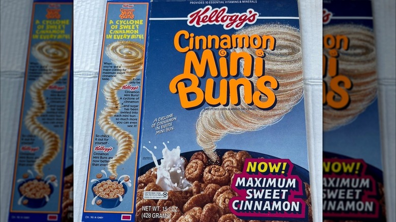Flattened box of Cinnamon Mini Buns on a tablecloth