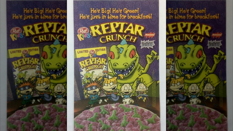 Reptar Crunch cereal ad page on a white background