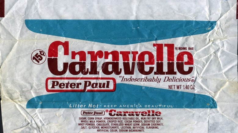 Caravelle wrapper laying flat, showing Peter Paul branding and ingredient list