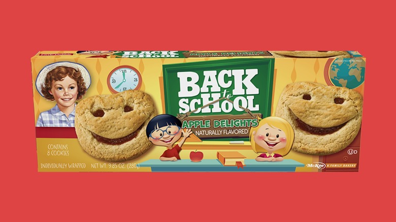 Little Debbie's Apple Delights box against red background