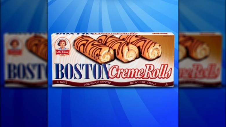Little Debbie Boston Creme Rolls box showing 3 rolls on a blue background